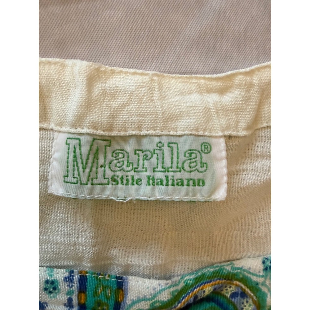 Marila Stile Italiano Vintage Paisley Shift Dress Medium Cream Teal Resortwear - Picture 3 of 5